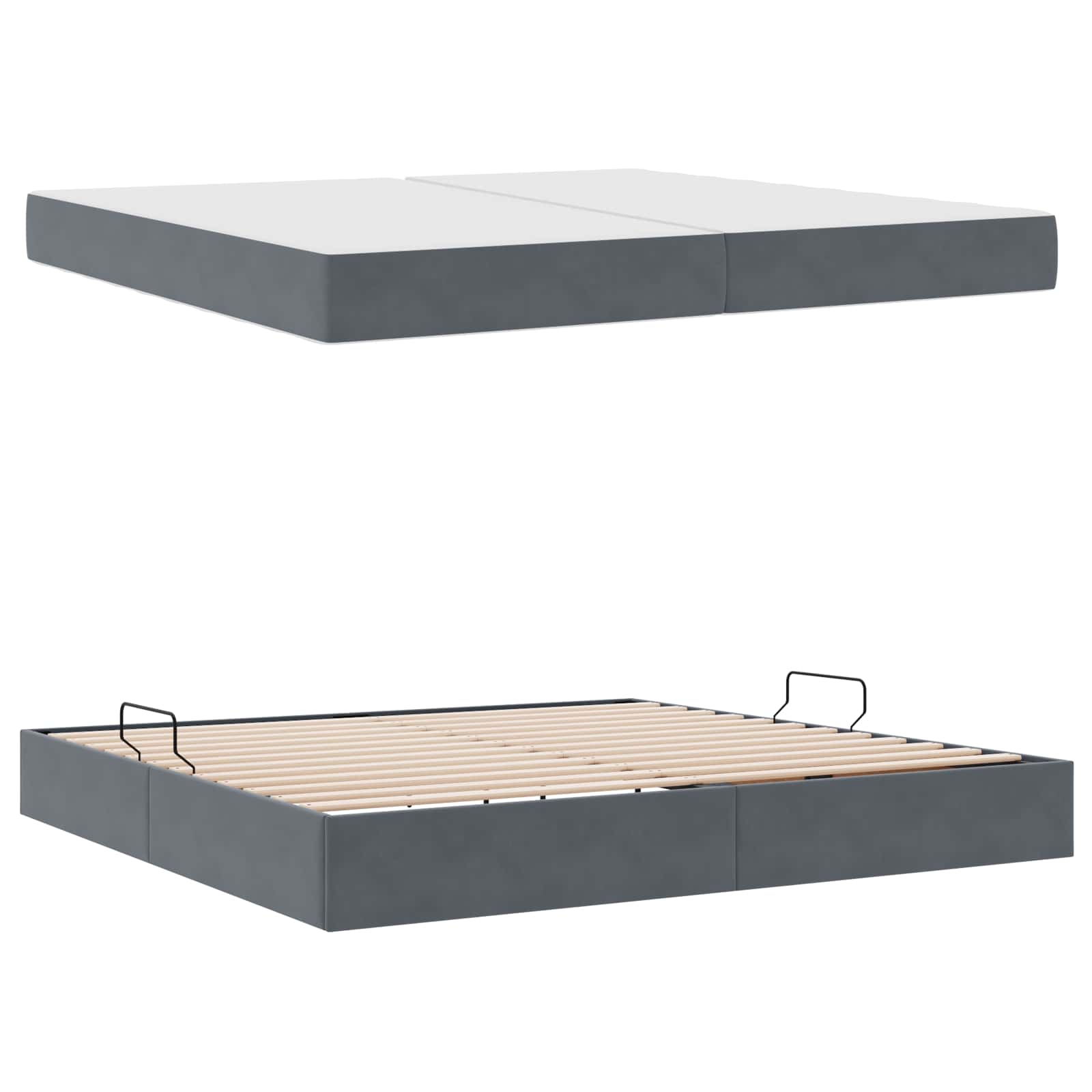 Seng med opbevaring og madras Mørkegrå 200 x 200 cm Fløjl