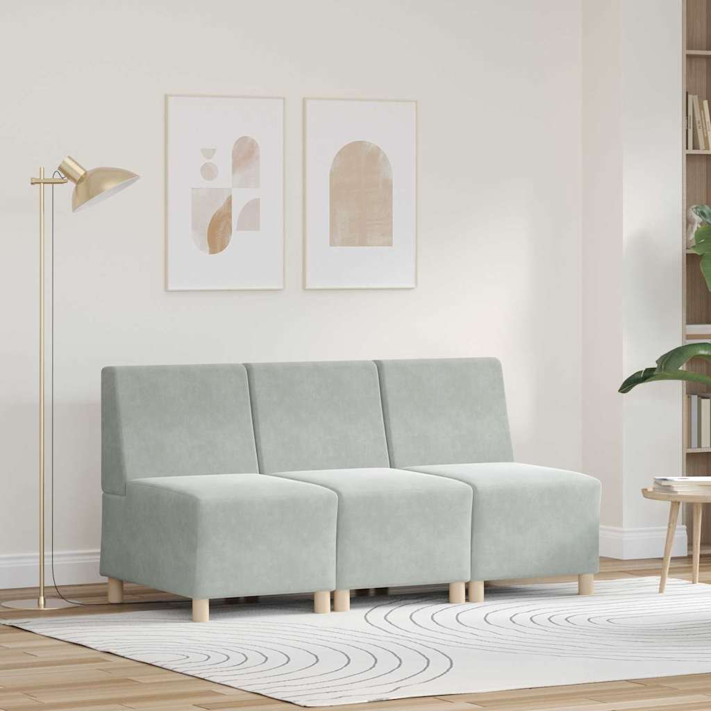 Modulsofa enhed uden arme 3 pcs Lysegrå 55 x 74 x 82 cm Fløjl