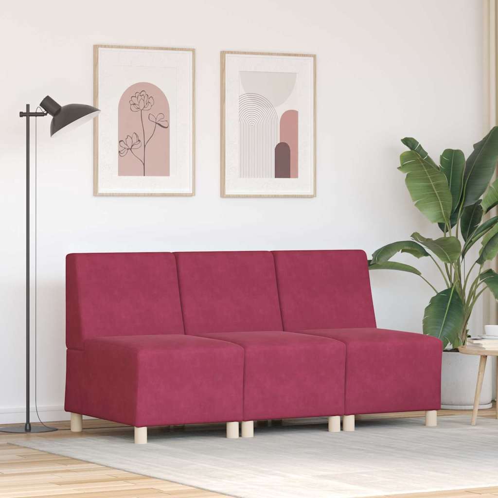 Modulsofa enhed uden arme 3 pcs Vinrød 55 x 74 x 82 cm Fløjl