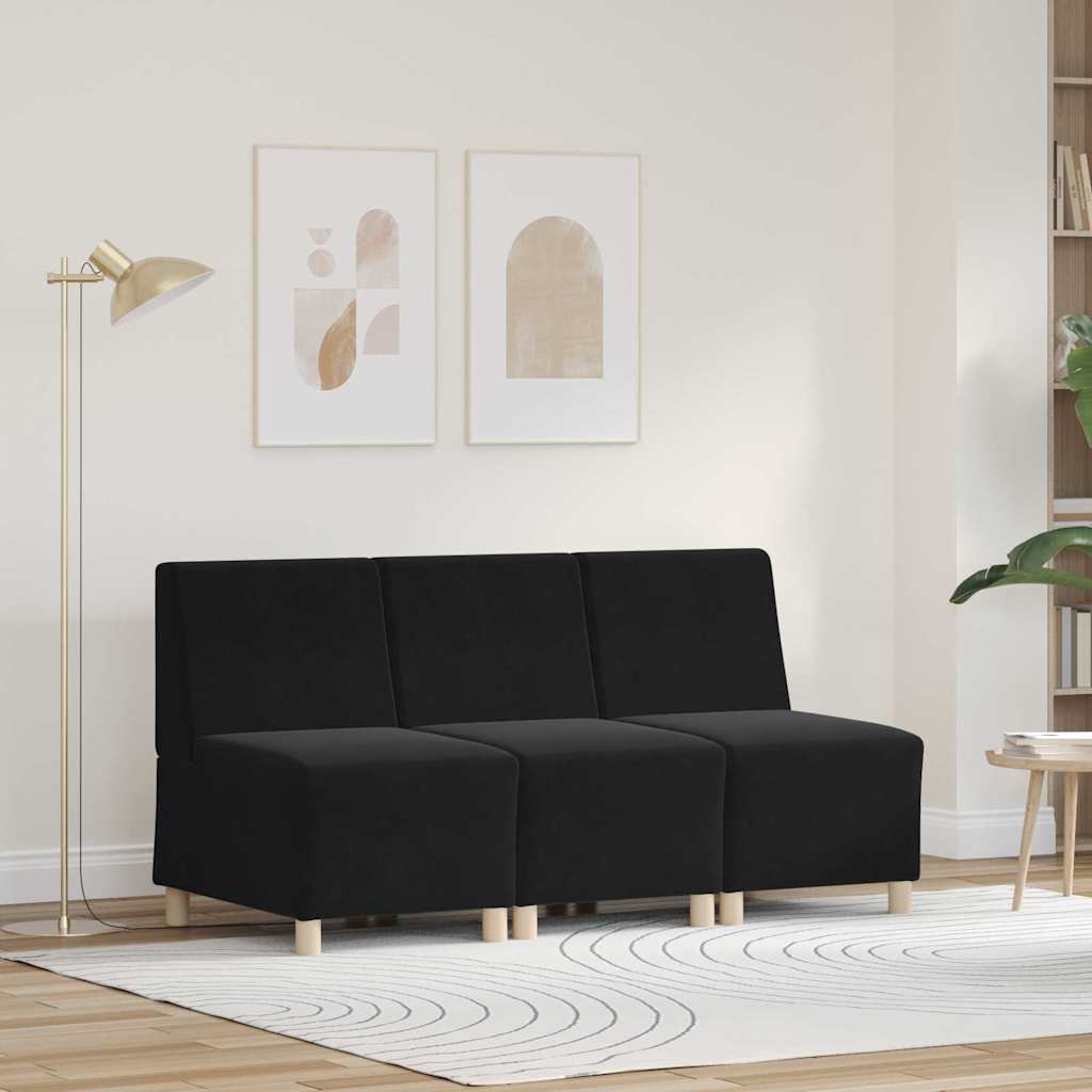 Modulsofa enhed uden arme 3 pcs Sort 55 x 74 x 82 cm Fløjl