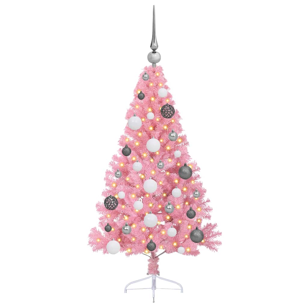 Kunstig Forbelyst Juletræ med 150 LED'er Lyserød 120 cm PVC
