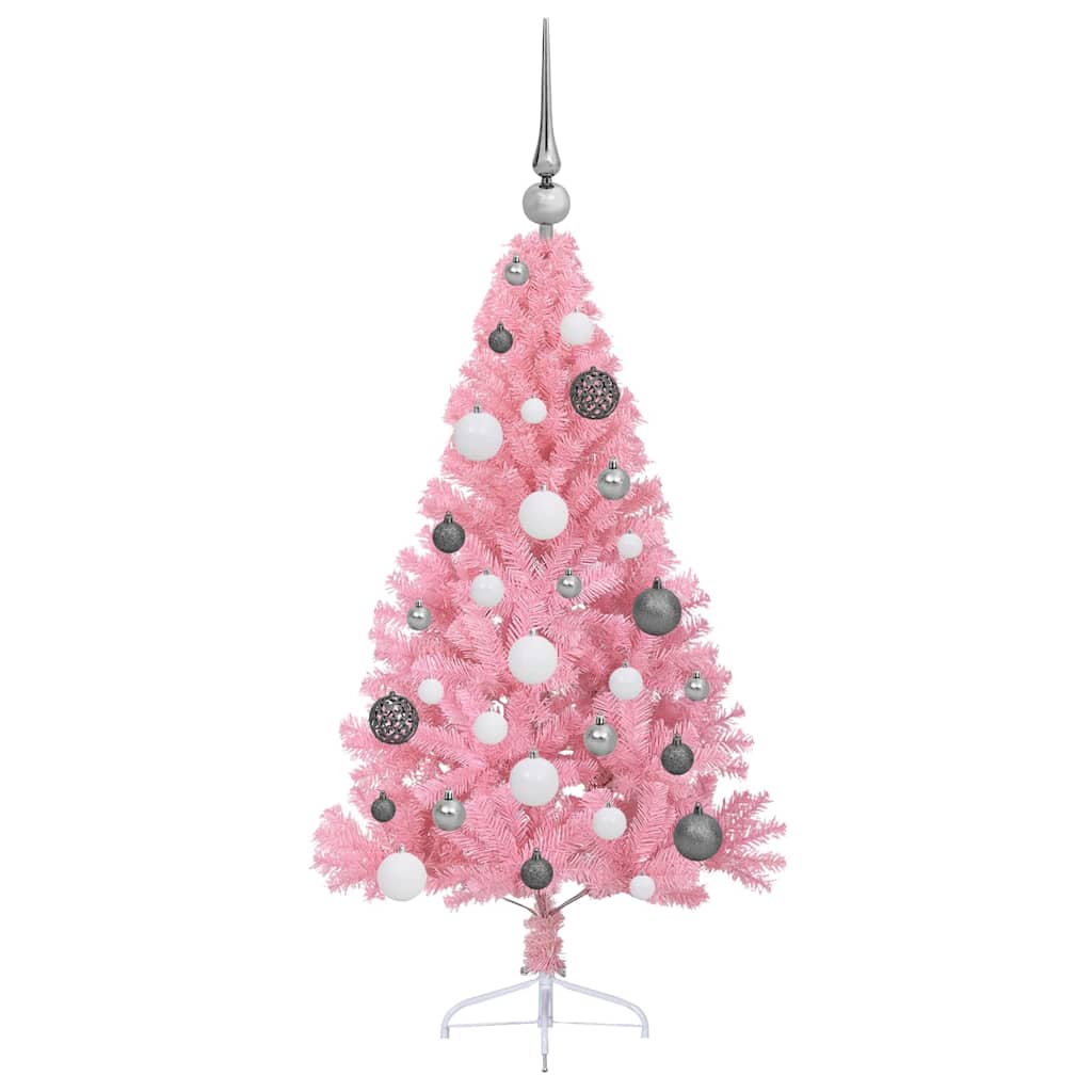 Kunstig Forbelyst Juletræ med 150 LED'er Lyserød 120 cm PVC