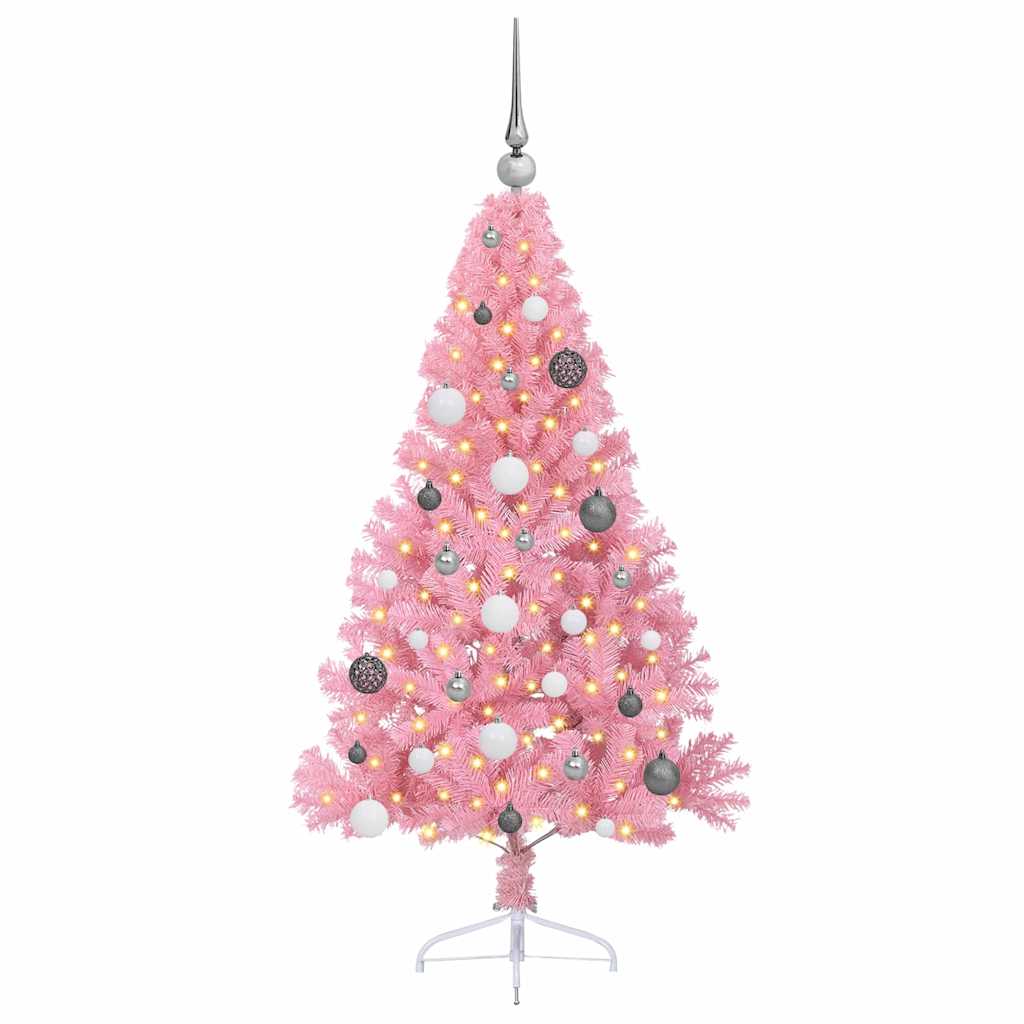 Kunstig Forbelyst Juletræ med 150 LED'er Lyserød 150 cm PVC