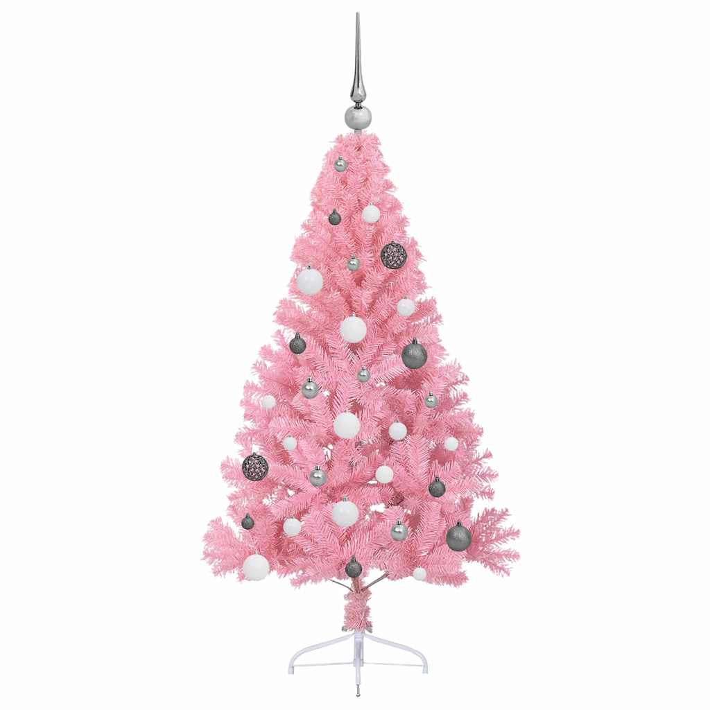 Kunstig Forbelyst Juletræ med 150 LED'er Lyserød 150 cm PVC