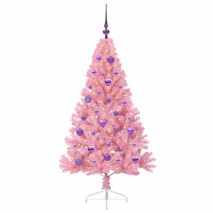 Kunstig Forbelyst Juletræ med 150 LED'er Lyserød 150 cm PVC