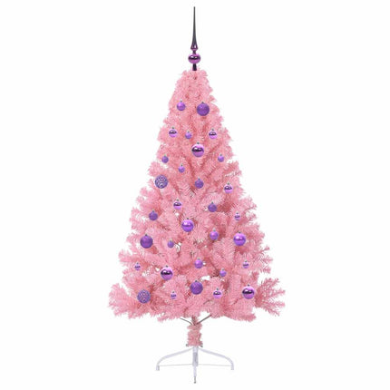 Kunstig Forbelyst Juletræ med 150 LED'er Lyserød 150 cm PVC