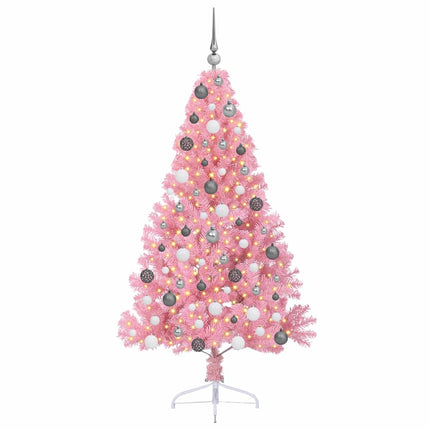 Kunstig Forbelyst Juletræ med 300 LED'er Lyserød 180 cm PVC