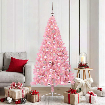 Kunstig Forbelyst Juletræ med 300 LED'er Lyserød 180 cm PVC