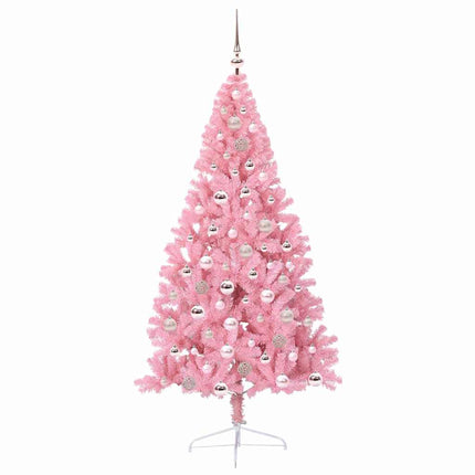 Kunstig Forbelyst Juletræ med 300 LED'er Lyserød 180 cm PVC