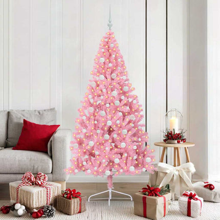 Kunstig Forbelyst Juletræ med 300 LED'er Lyserød 180 cm PVC