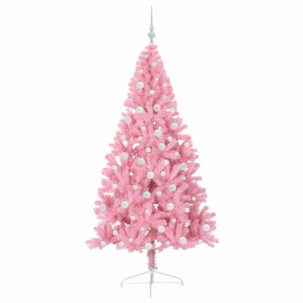 Kunstig Forbelyst Juletræ med 300 LED'er Lyserød 180 cm PVC