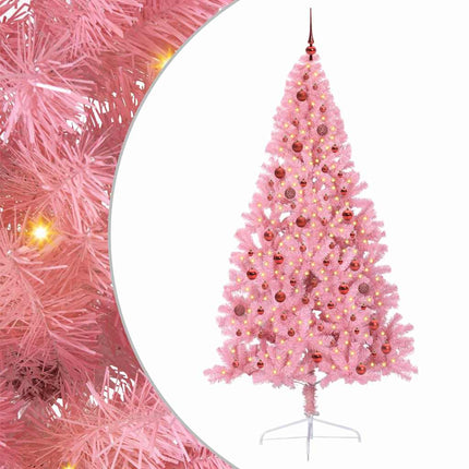 Kunstig Forbelyst Juletræ med 300 LED'er Lyserød 210 cm PVC