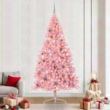 Kunstig Forbelyst Juletræ med 300 LED'er Lyserød 240 cm PVC