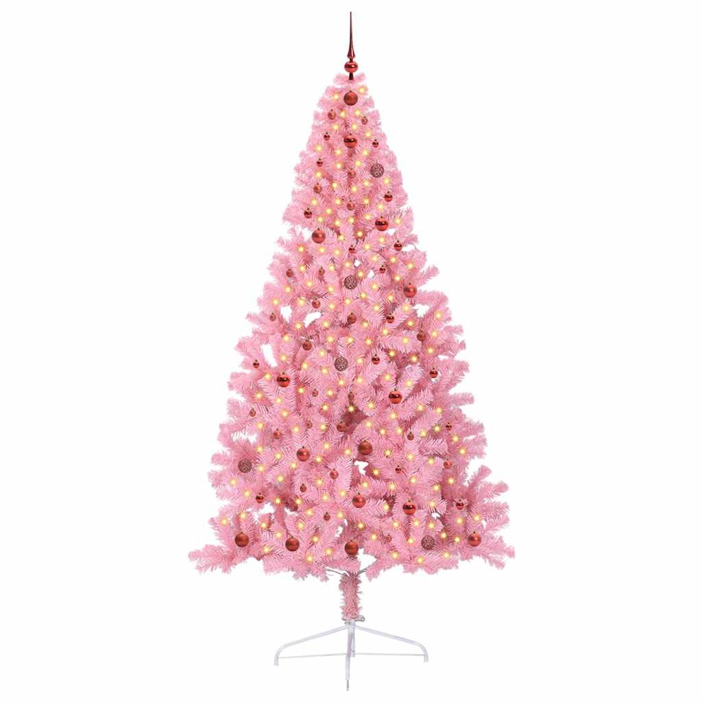 Kunstig Forbelyst Juletræ med 300 LED'er Lyserød 240 cm PVC