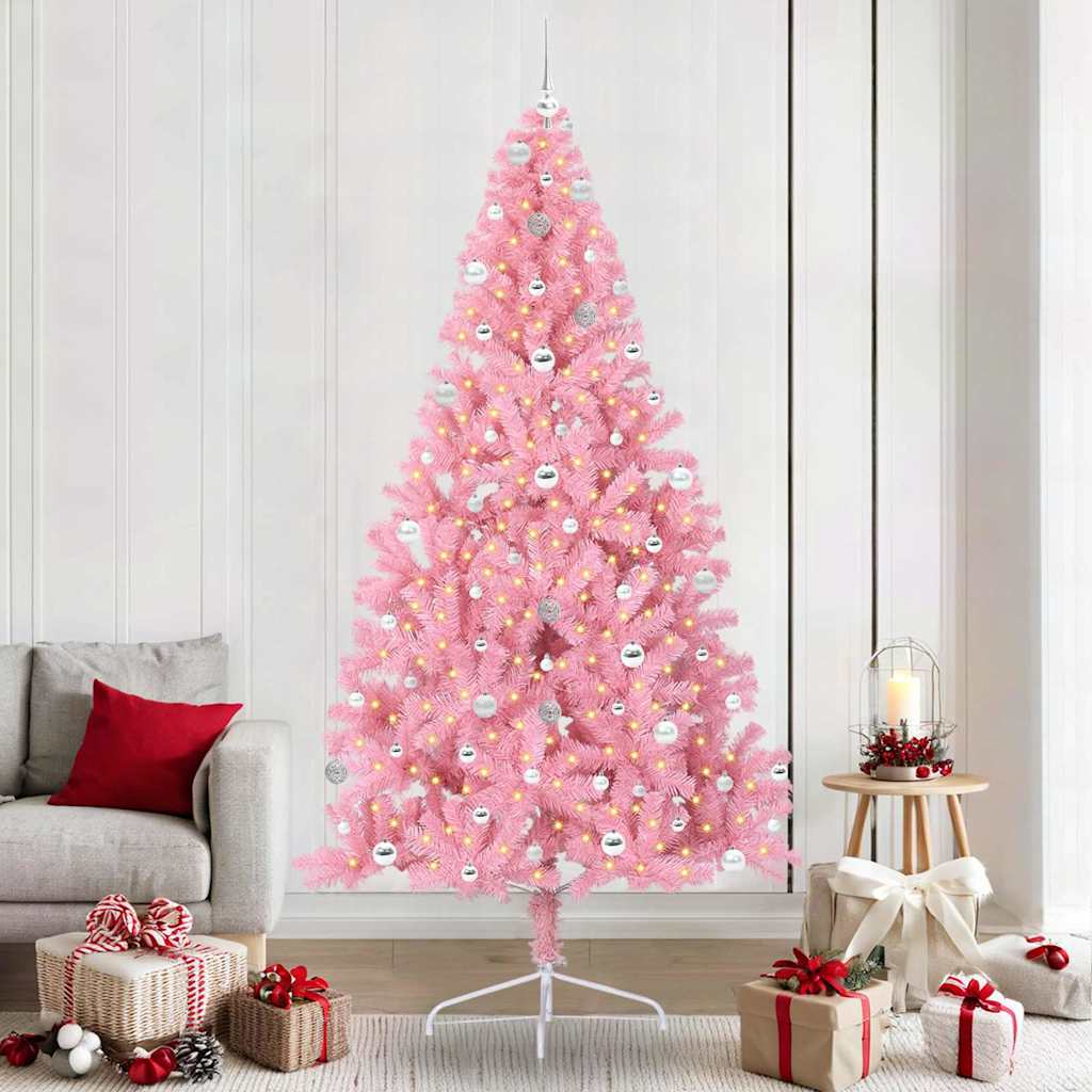 Kunstig Forbelyst Juletræ med 300 LED'er Lyserød 240 cm PVC