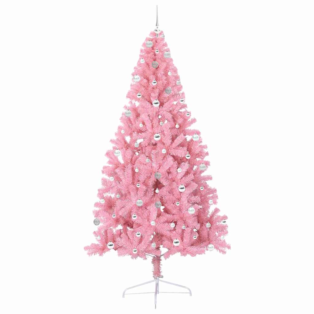 Kunstig Forbelyst Juletræ med 300 LED'er Lyserød 240 cm PVC
