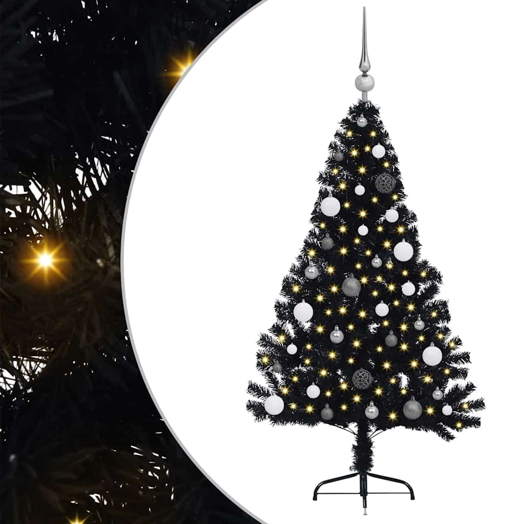 Kunstig Forbelyst Juletræ med 150 LED'er Sort 150 cm PVC
