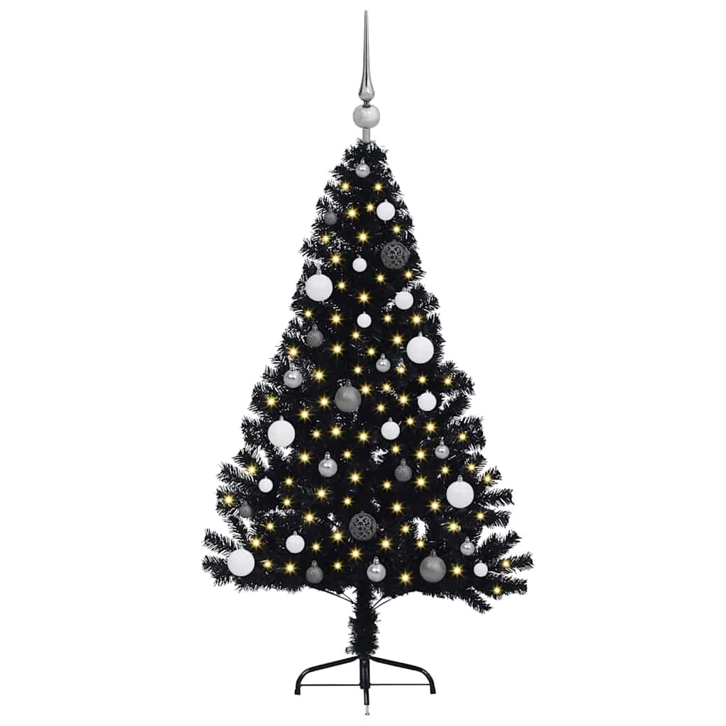 Kunstig Forbelyst Juletræ med 150 LED'er Sort 150 cm PVC
