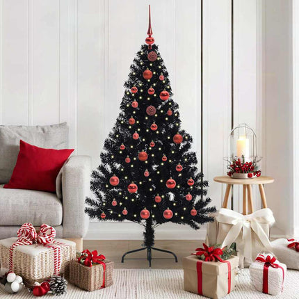 Kunstig Forbelyst Juletræ med 150 LED'er Sort 150 cm PVC