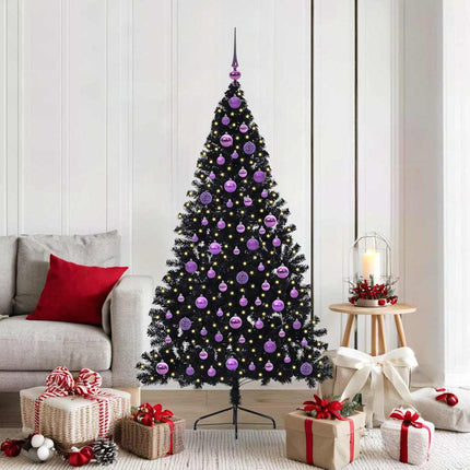 Kunstig Forbelyst Juletræ med 300 LED'er Sort 180 cm PVC
