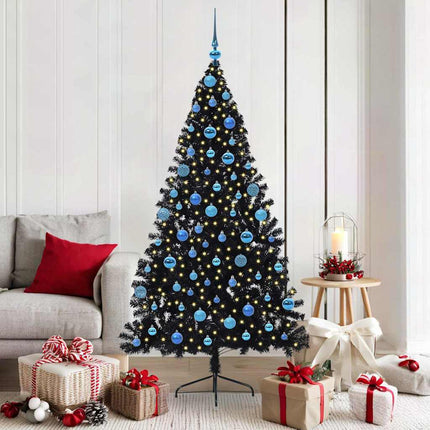 Kunstig Forbelyst Juletræ med 300 LED'er Sort 180 cm PVC