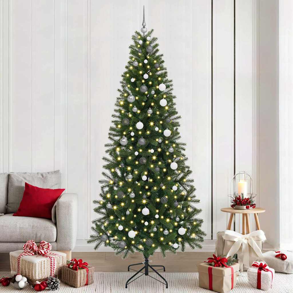 Kunstigt juletræ med 300 LED'er Grøn 240 cm PE og PVC