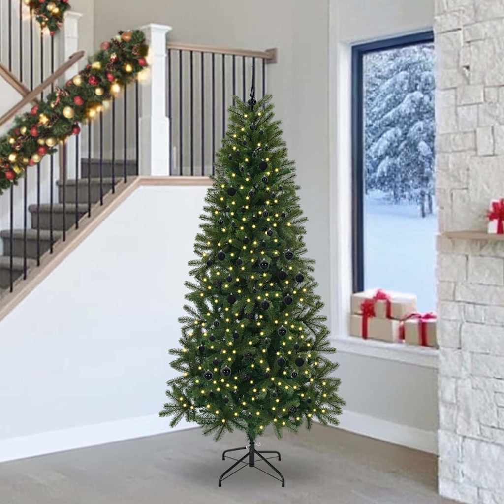 Kunstigt juletræ med 300 LED'er Grøn 240 cm PE og PVC