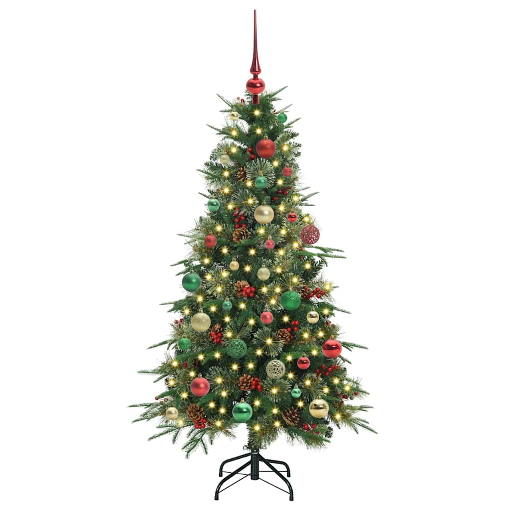 Kunstigt Hinged Juletræ med 150 LED'er Grøn 150 cm PE og PVC