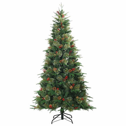 Kunstigt Hinged Juletræ med 300 LED'er Grøn 210 cm PE og PVC
