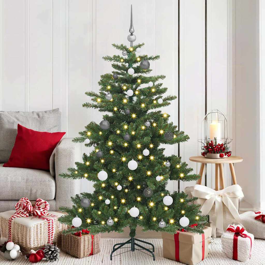 Kunstigt Hinged Juletræ med 150 LED'er Grøn 150 cm PVC og Stål