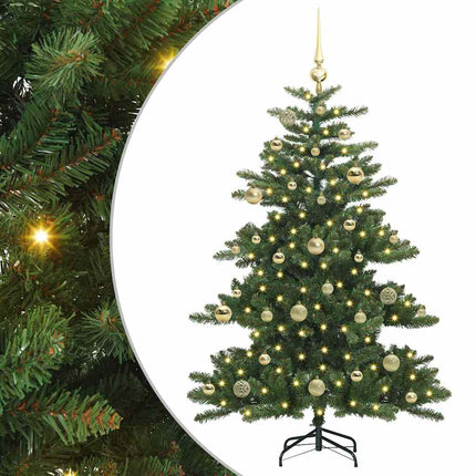 Kunstigt Hinged Juletræ med 150 LED'er Grøn 150 cm PVC og Stål