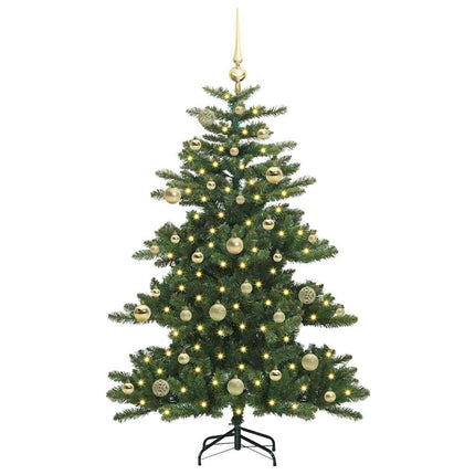 Kunstigt Hinged Juletræ med 150 LED'er Grøn 150 cm PVC og Stål