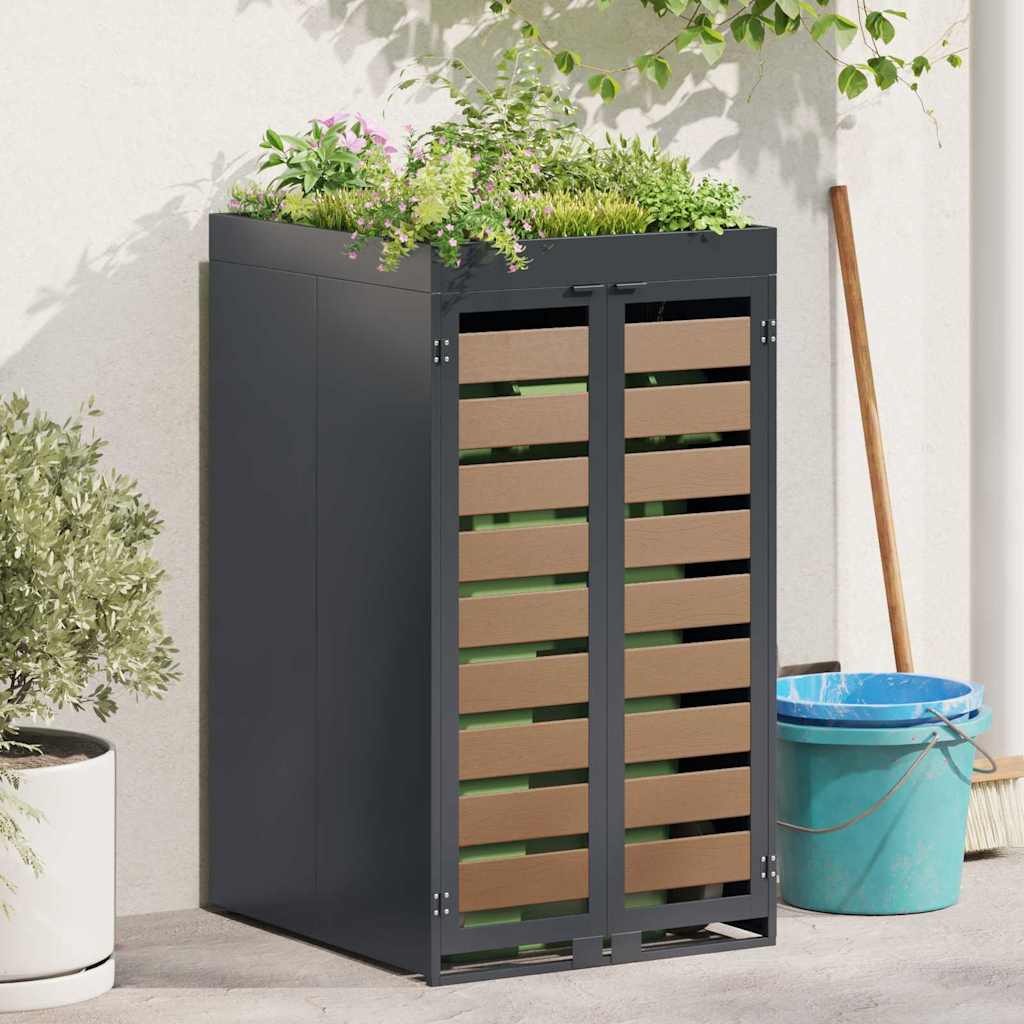 Affaldsspandskjuler med plante-tag til 240 l - stål, antracit