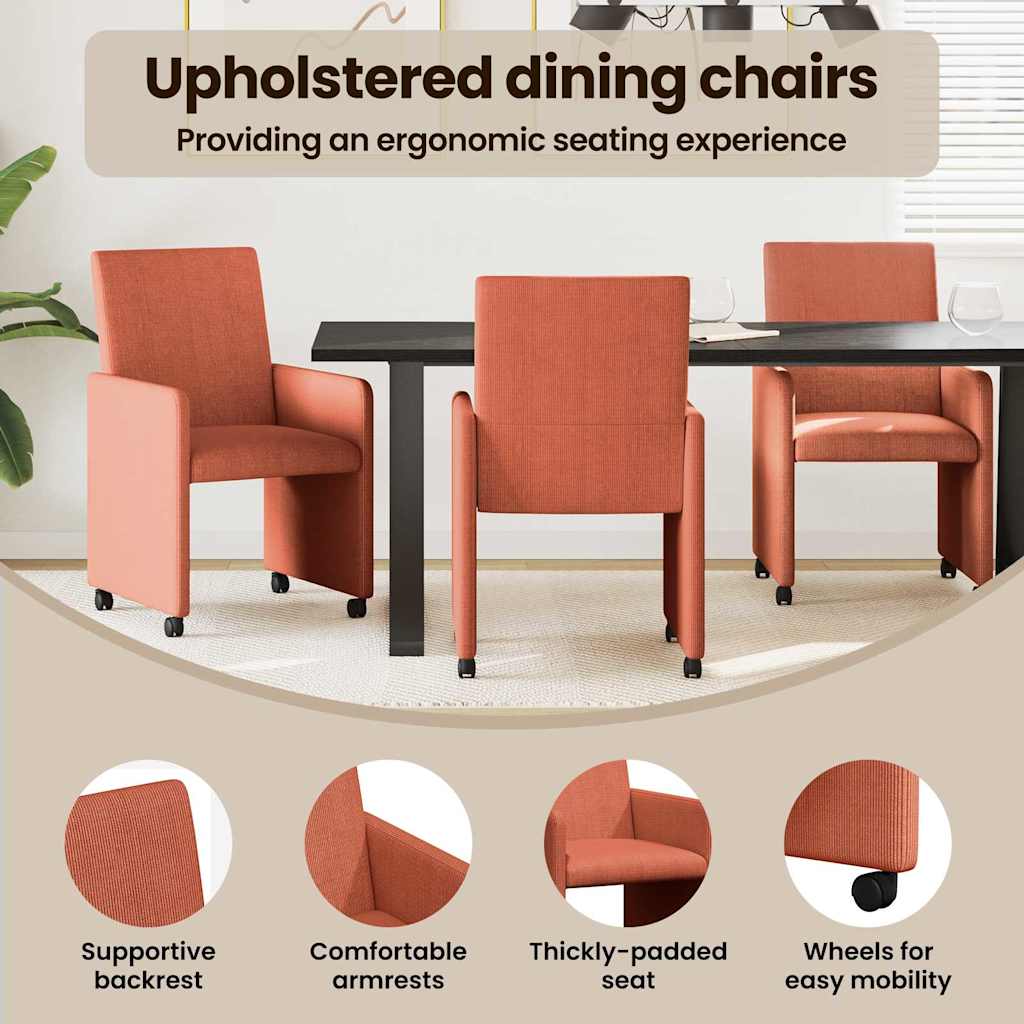 Spisebordsstole med hjul 2 pcs Rød orange 57 x 66 x 94 cm