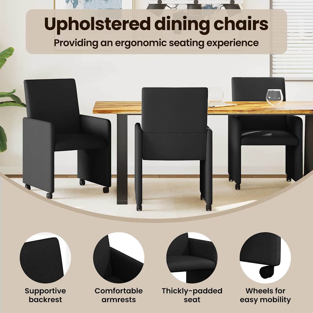 Spisebordsstole med hjul 2 pcs Sort 57 x 66 x 94 cm Stof