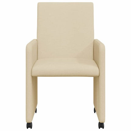 Spisebordsstole med hjul 2 stk. Stof Creme 57 x 66 x 94 cm