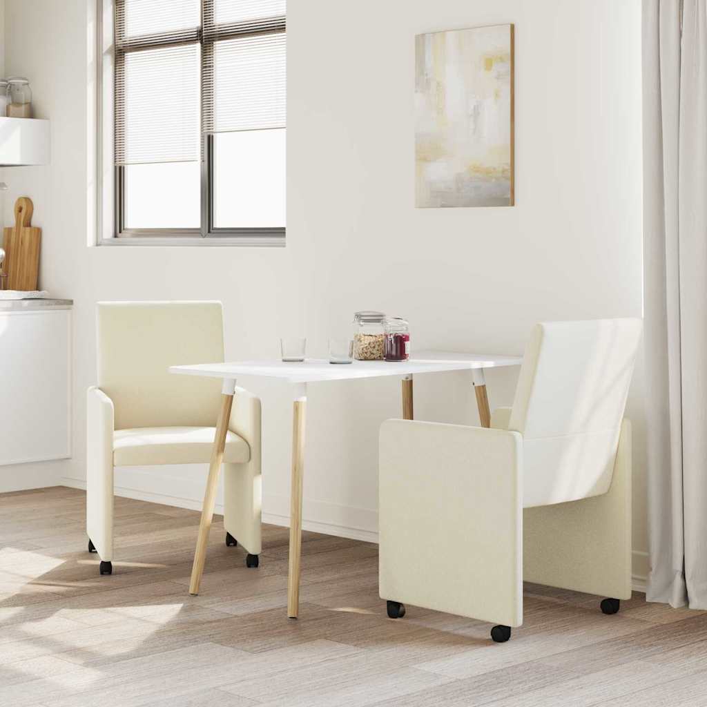 Spisebordsstole med hjul 2 pcs Creme 57 x 66 x 94 cm Kunstlæder