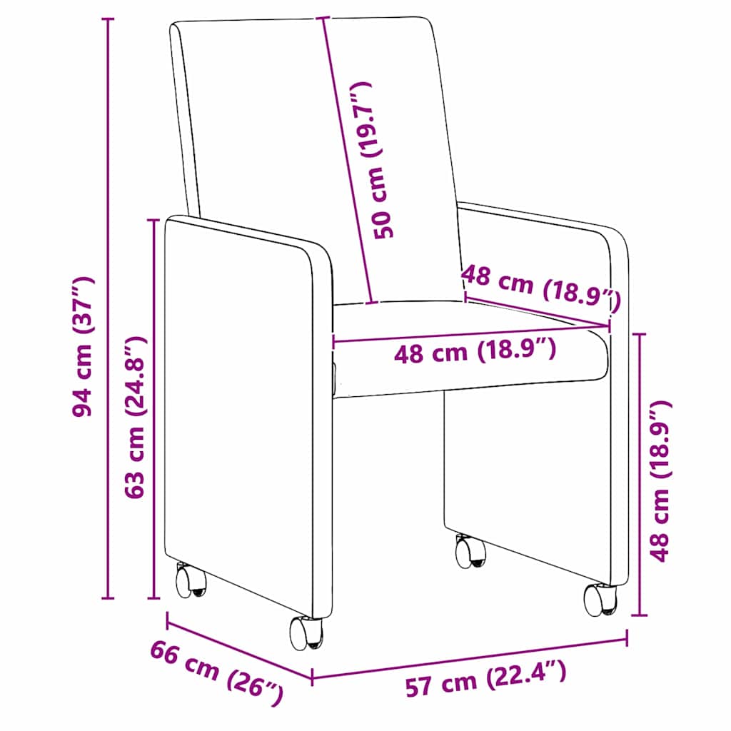Spisebordsstole med hjul 2 pcs Brun 57 x 66 x 94 cm Kunstlæder