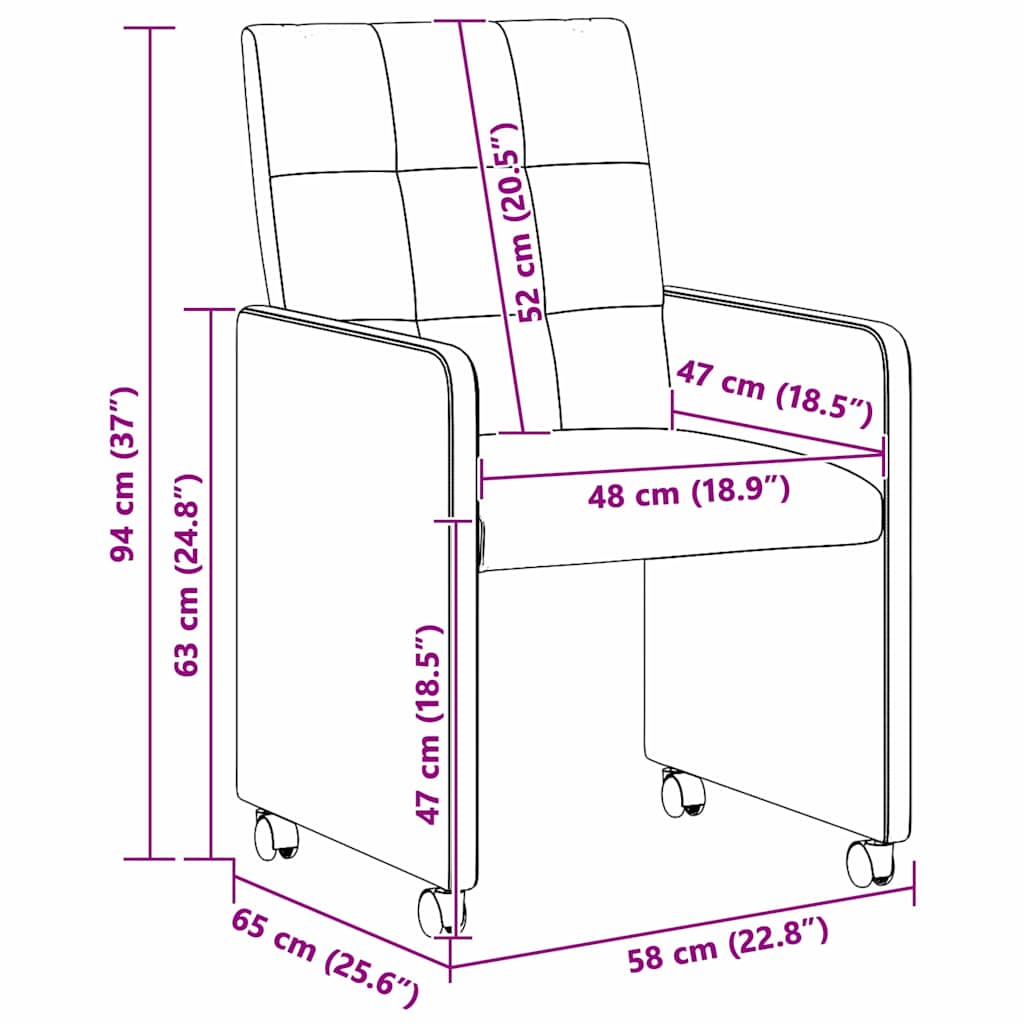 Spisebordsstole med hjul 2 pcs Lysegrå 58 x 65 x 94 cm Stof