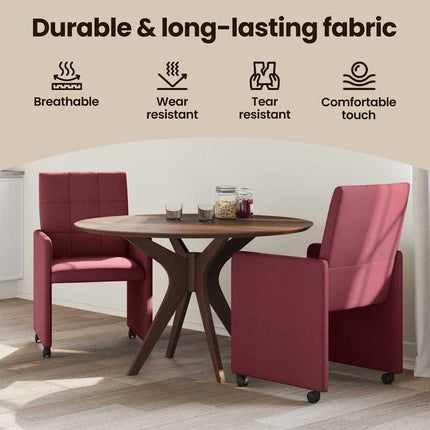 Spisebordsstole med hjul 2 pcs Vinrød 58 x 65 x 94 cm Stof