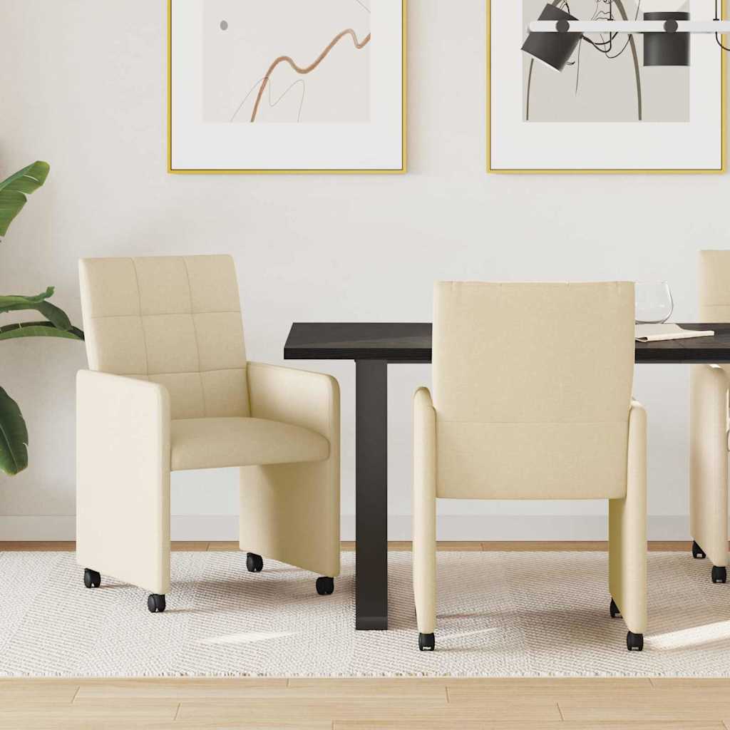 Spisebordsstole med hjul 2 pcs Creme 58 x 65 x 94 cm Stof
