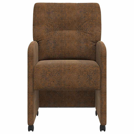 Spisebordsstole med hjul 2 stk. Faux suede læder Brun