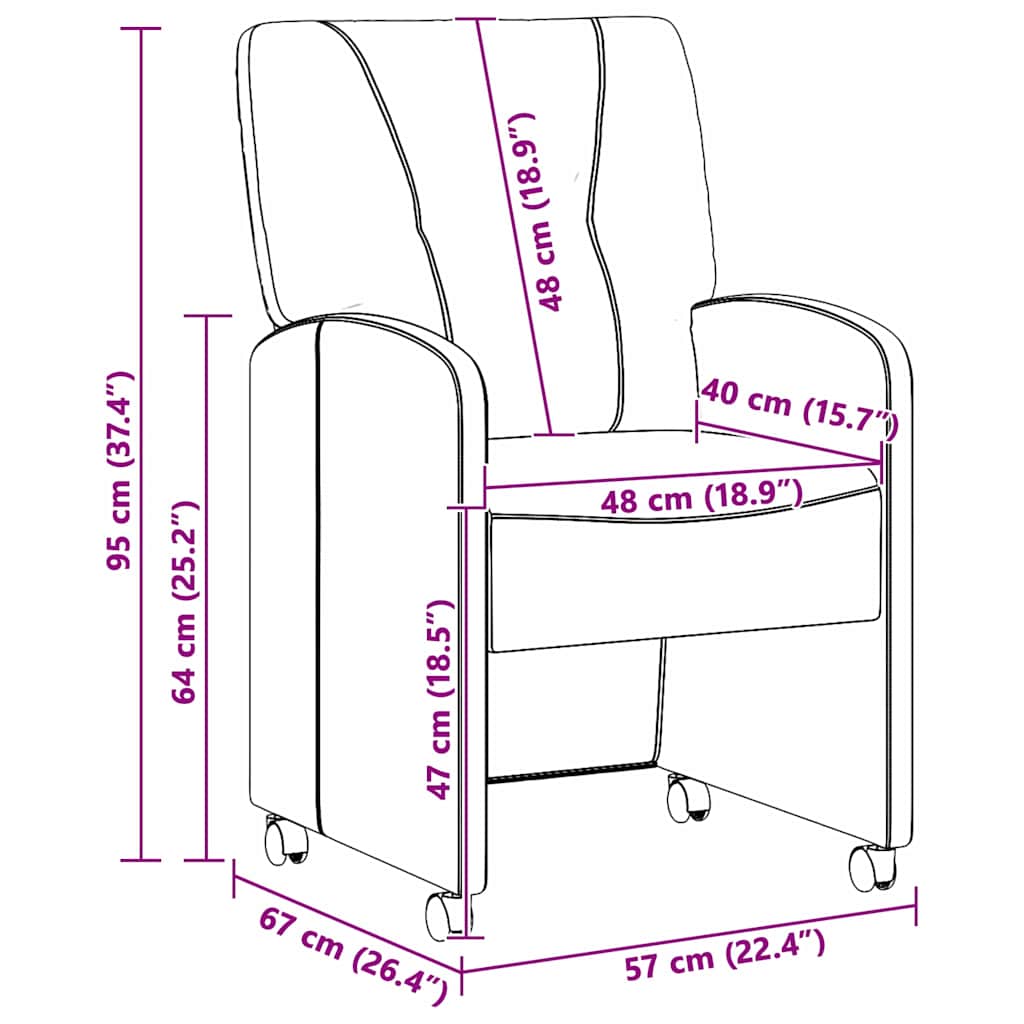 Spisebordsstole med hjul 2 pcs Lysegrå 57 x 67 x 95 cm Stof