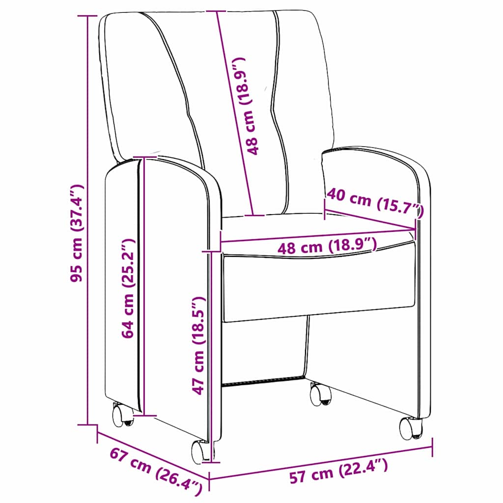 Spisebordsstole med hjul 2 pcs Blå 57 x 67 x 95 cm Stof