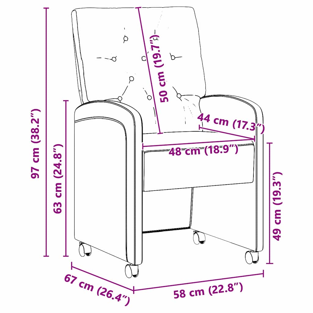 Spisebordsstole med hjul 2 pcs Brun 58 x 67 x 97 cm Kunstlæder