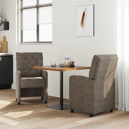 Spisebordsstole med hjul 2 stk. Faux Suede Læder Mørkegrå