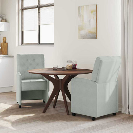 Spisebordsstole med hjul 2 stk. Fløjl Lysegrå 58 x 67 x 97 cm