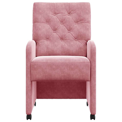 Spisebordsstole med hjul 2 stk. Fløjl Lyserød 58 x 67 x 97 cm