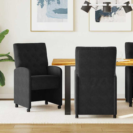 Spisebordsstole med hjul 2 stk. Fløjl Sort 58 x 67 x 97 cm