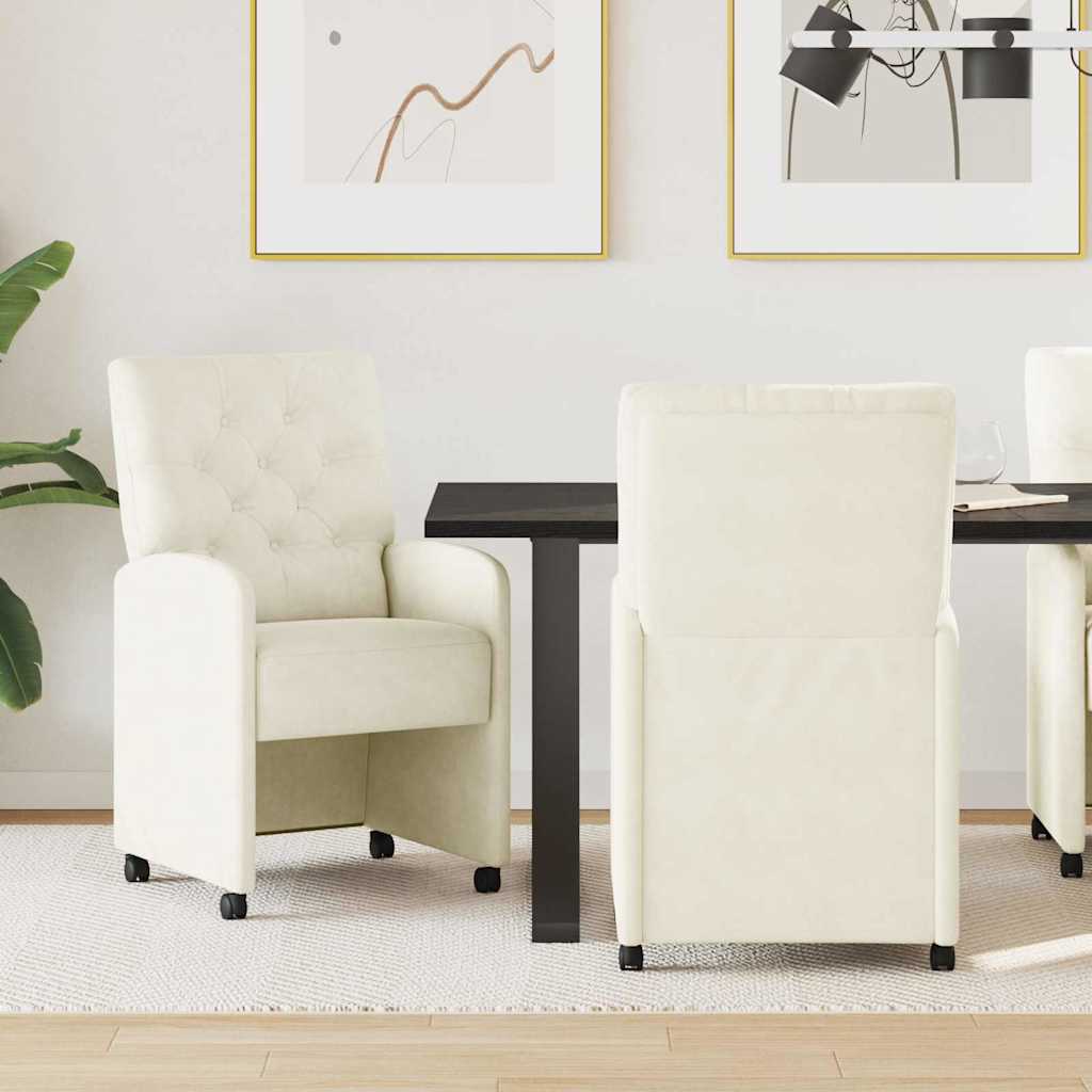 Spisebordsstole med hjul 2 pcs Creme 58 x 67 x 97 cm Fløjl